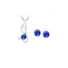 Dk Blue Austrian Crystal Swan Bird Wing Necklace Earrings White Gold Plated 18K