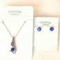 Dk Blue Austrian Crystal Swan Bird Wing Necklace Earrings White Gold Plated 18K
