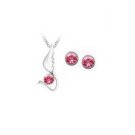 Pink Austrian Crystal Swan Bird Wing Necklace Earrings White Gold Plated 18K