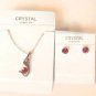 Pink Austrian Crystal Swan Bird Wing Necklace Earrings White Gold Plated 18K