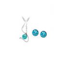 Blue Austrian Crystal Swan Bird Wing Necklace Earrings White Gold Plated 18K