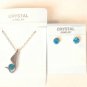 Blue Austrian Crystal Swan Bird Wing Necklace Earrings White Gold Plated 18K