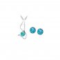 Blue Austrian Crystal Swan Bird Wing Necklace Earrings White Gold Plated 18K