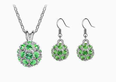 Green Austrian Crystal Drill Disco Ball Necklace Earrings White Gold Plated 18K