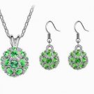 Green Austrian Crystal Drill Disco Ball Necklace Earrings White Gold Plated 18K