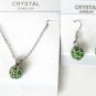 Green Austrian Crystal Drill Disco Ball Necklace Earrings White Gold Plated 18K