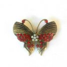 Red Butterfly Fashion Brooch Broach Pin Gold Tone
