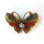 Red Butterfly Fashion Brooch Broach Pin Gold Tone