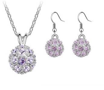 Purple Austrian Crystal Drill Disco Ball Necklace Earrings White Gold Plated 18K