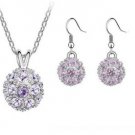 Purple Austrian Crystal Drill Disco Ball Necklace Earrings White Gold Plated 18K