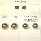 Lot 3 Green Stud Sparkle Heart Gold Tone Earrings