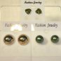 Lot 3 Green Stud Sparkle Heart Gold Tone Earrings