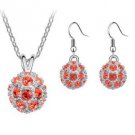 Orange Austrian Crystal Drill Disco Ball Necklace Earrings White Gold Plated 18K