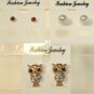 Lot 3 Clear Owl White Pearl Tone Red Crystal Stud Earrings