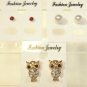 Lot 3 Clear Owl White Pearl Tone Red Crystal Stud Earrings