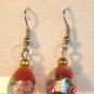 Red Oval Silver Lampwork Pink Rose Millefiori Dangle Earrings