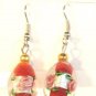 Red Oval Silver Lampwork Pink Rose Millefiori Dangle Earrings