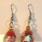 Red Oval Silver Lampwork Pink Rose Millefiori Dangle Earrings