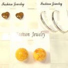 Lot 3 Yellow Stud Sparkle Heart Silver Tone Hoop Earrings