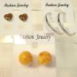Lot 3 Yellow Stud Sparkle Heart Silver Tone Hoop Earrings