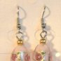 White Oval Silver Lampwork Pink Rose Millefiori Dangle Earrings