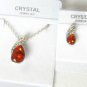 Orange Austrian Crystal Teardrop Necklace Stud Earrings White Gold Plated 18K