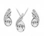 Clear Austrian Crystal Teardrop Necklace Set Stud Earrings White Gold Plated 18K