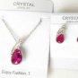 Pink Austrian Crystal Teardrop Necklace Set Stud Earrings White Gold Plated 18K