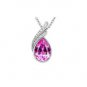 Pink Austrian Crystal Teardrop Necklace Set Stud Earrings White Gold Plated 18K