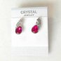 Pink Austrian Crystal Teardrop Necklace Set Stud Earrings White Gold Plated 18K
