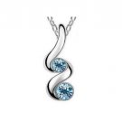 Aqua Austrian Crystal Swirl Pendant Necklace White Gold Plated 18K