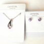 Purple Lavender Crystal Pendant Necklace Set Stud Earrings White Gold Plated 18K