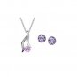 Purple Lavender Crystal Pendant Necklace Set Stud Earrings White Gold Plated 18K