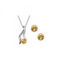 Yellow Amber Crystal Pendant Necklace Set Stud Earrings White Gold Plated 18K