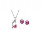 Pink Crystal Pendant Necklace Set Stud  Earrings White Gold Plated 18K