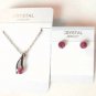 Pink Crystal Pendant Necklace Set Stud Earrings White Gold Plated 18K