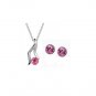 Pink Crystal Pendant Necklace Set Stud Earrings White Gold Plated 18K