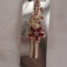 Red Acrylic Flower Rhinestone Hair Clip Alligator Salon Barrette Gold Tone