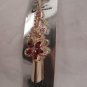 Red Acrylic Flower Rhinestone Hair Clip Alligator Salon Barrette Gold Tone