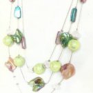 Multi Strand Pink Green Marbled Bead Shell Necklace Set Dangle Earrings