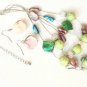 Multi Strand Pink Green Marbled Bead Shell Necklace Set Dangle Earrings