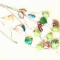 Multi Strand Pink Green Marbled Bead Shell Necklace Set Dangle Earrings