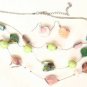 Multi Strand Pink Green Marbled Bead Shell Necklace Set Dangle Earrings