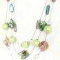 Multi Strand Pink Green Marbled Bead Shell Necklace Set Dangle Earrings