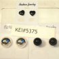 Lot 3 Black Stud Sparkle Heart Silver Tone Earrings