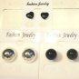 Lot 3 Black Stud Sparkle Heart Silver Tone Earrings