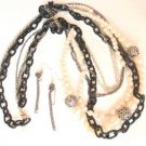 Filigree Ball Multi Strand Necklace Set Black Pearl Tone Beads Dangle Earrings