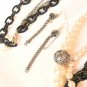 Filigree Ball Multi Strand Necklace Set Black Pearl Tone Beads Dangle Earrings