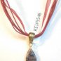 Red Organza Wax String Necklace Purple Millifori Teardrop Pendant
