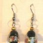 Black Oval Silver Lampwork Pink Rose Millifori Dangle Earrings